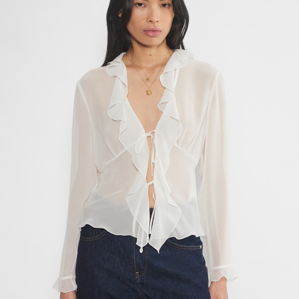 Aritzia Frenchy V-Neck Chiffon Ruffle Blouse